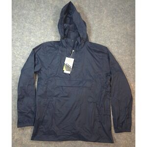 Outdoor Ventures Mens Navy Blue Nylon Hooded Rain Jacket Anorak Windbreaker Med
